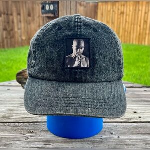 Tupac Hat In Black Denim With Black & White Iconic‎ Patch